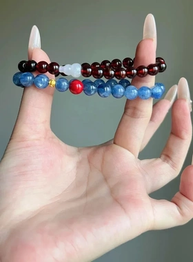 凌初LINGC孔雀翎文玩蓝晶石手链