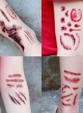 2pcs Halloween Scar Tattoo Sticker Party Face Sticker脸贴
