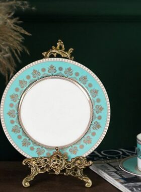 坐手工架 做旧黄铜工艺品摆件展示架盘架相框进口装饰画盘子复古