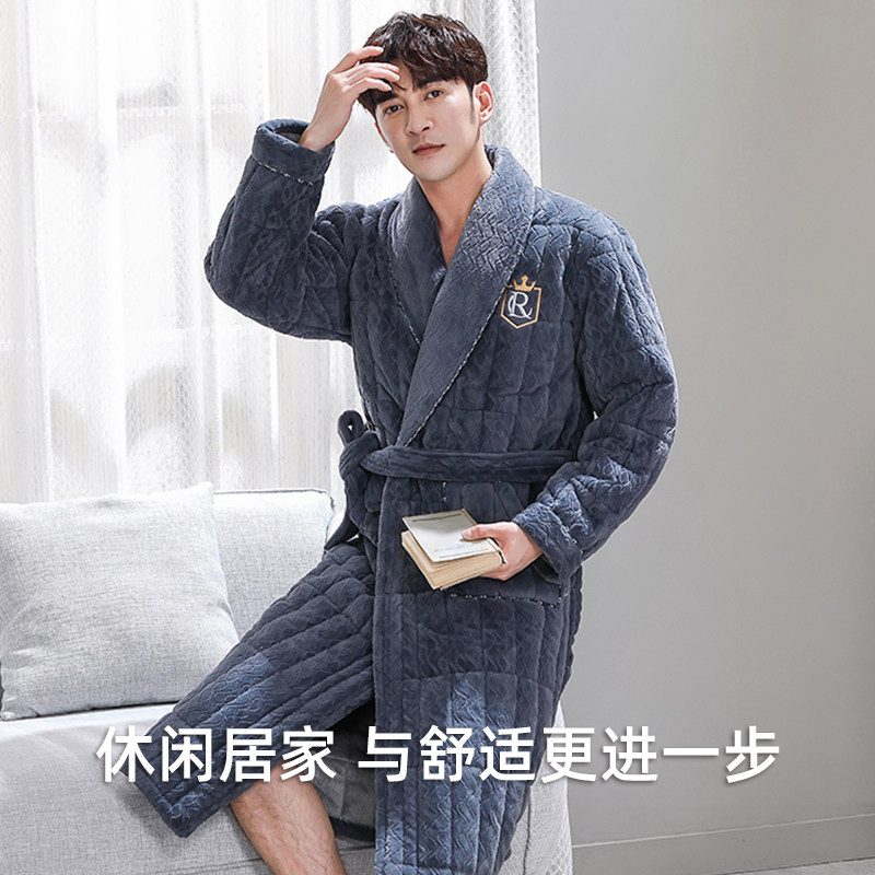 恒源祥冬季男睡袍加绒加厚三层夹棉睡衣珊瑚绒长款浴袍双面细绒,淘宝优惠券,粉丝福利购,淘宝优惠卷