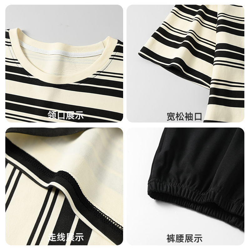 恒源祥情侣夏季睡衣纯棉薄款透气短袖长裤套装男女家居服2025新 - 图2