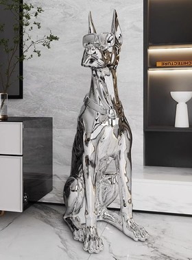 威弗列德轻奢高档落地狗摆件客厅家居装饰大型电镀V工艺品开业礼