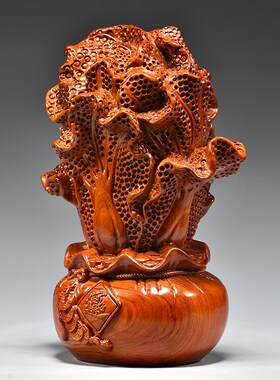 花梨木质白菜摆件实木雕刻客厅酒柜装饰百财红木工艺品开业送礼品