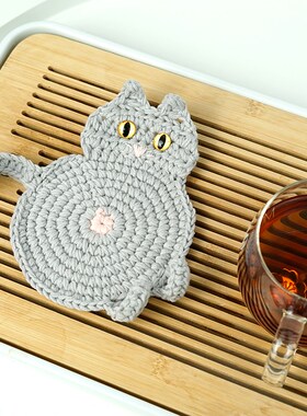 菲菲姐家猫咪杯垫手工diy钩针编织毛线团隔热餐垫打发时间材料包