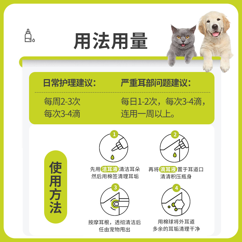 倍健氟苯尼考甲硝唑滴耳液猫咪狗狗用宠物洗耳液清洁专用中耳炎药 - 图3