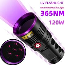 120W UV Flashlight Rechargeable Waterproof 18650 Purple Ligh