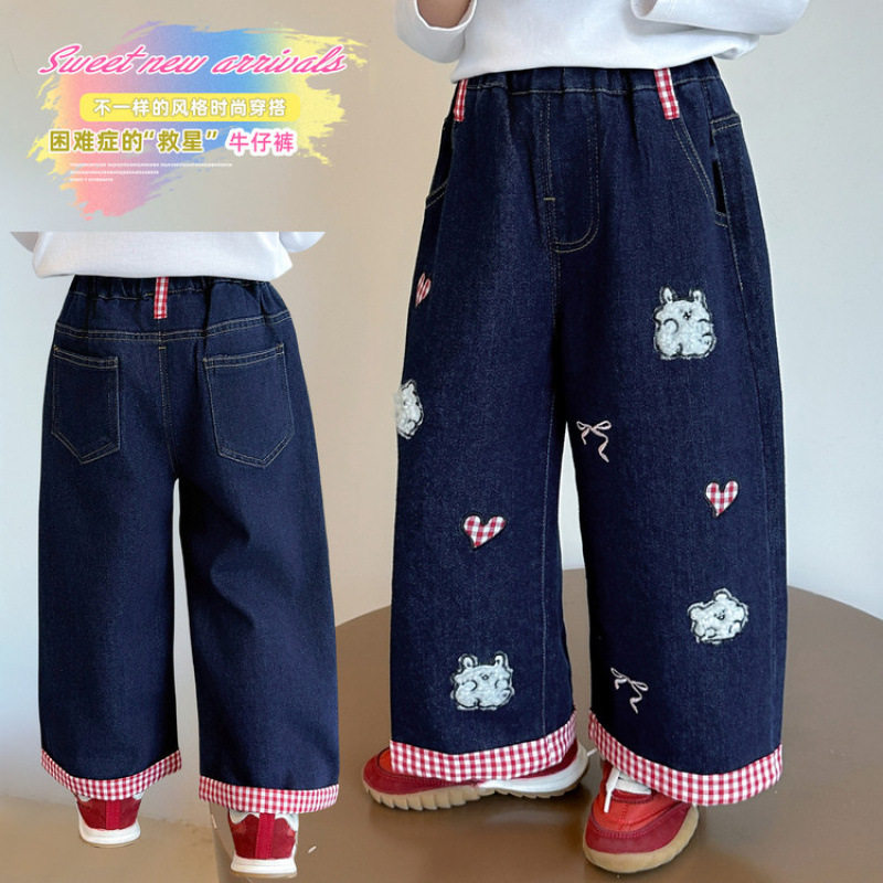 女童阔腿牛仔裤春秋2026新款小童卡通韩版洋气直筒春季女宝宝裤子,淘宝优惠券,粉丝福利购,淘宝优惠卷