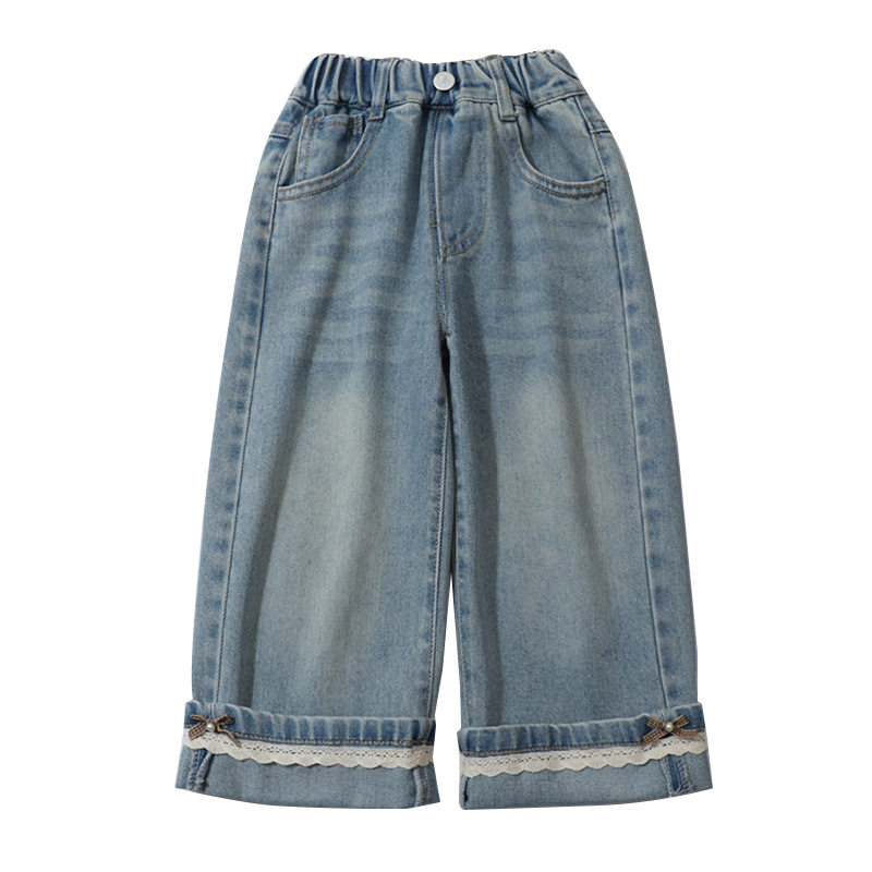 女童牛仔裤春秋款2026新款儿童春季女宝宝直筒裤春装花边阔腿裤子,淘宝优惠券,粉丝福利购,淘宝优惠卷