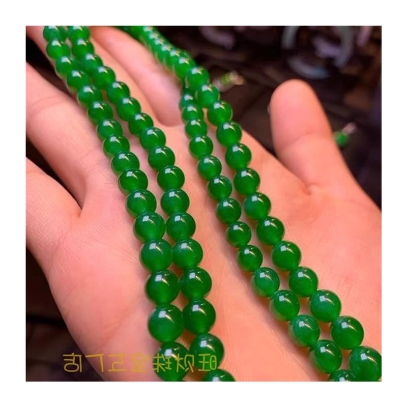 帝王绿翡翠色项链冰种满绿圆珠手串男女款多圈手链祖母绿豆绿珠串 - 图3
