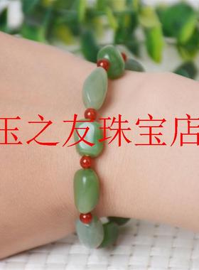 高端新疆和田玉碧玉手链菠菜绿原石籽料碧玉随形手串男女款送处理
