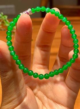 缅甸老坑翡翠色手串正阳绿小米珠单圈手链帝王绿叠戴手串百搭女款