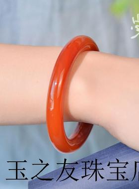 高端红玛瑙手镯玉石镯子叮当镯小众设计玉镯和田玉手饰红笙送礼品