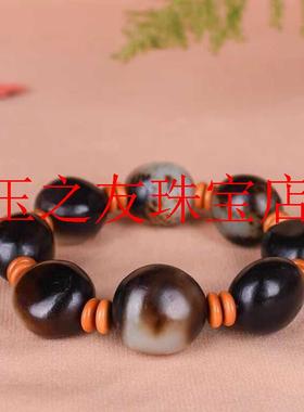 高档新疆和田玉羊脂黑皮随形手串原石籽料青花手链高级感男女同款