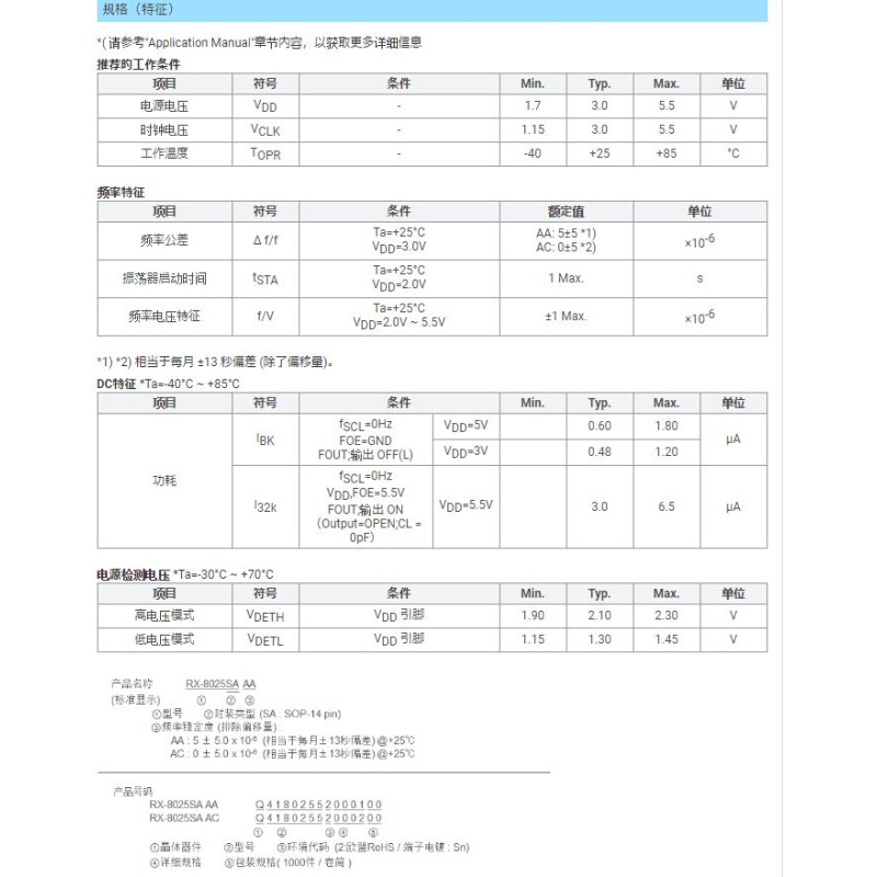 RX-8025SA AC 32.768KHZ 32.768K  时钟模块 SOP Q41802551000200 - 图1