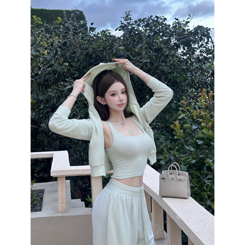 chicbyrr/skims Spearmint蜜瓜绿背心开衫三件运动套 - 图0