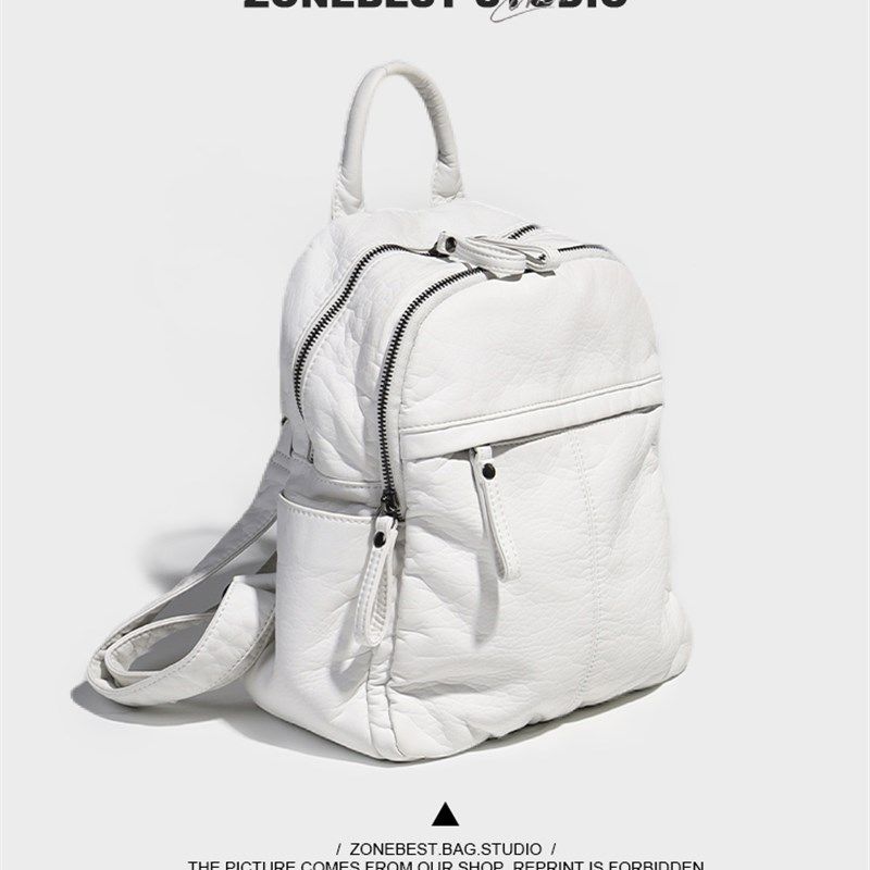 柔软水洗皮双肩包2025春夏新款休闲时尚女士防水背包百搭潮流书包,淘宝优惠券,粉丝福利购,淘宝优惠卷