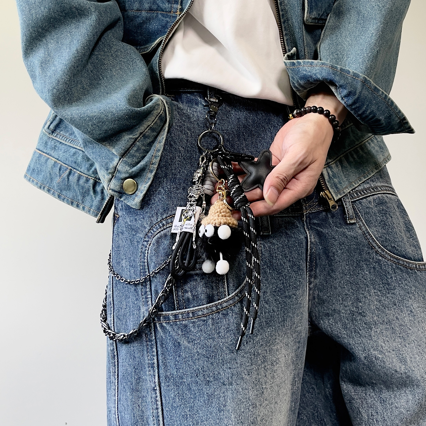 美式高街牛仔裤腰链小众设计感服装包包配饰男女同款街头感裤链子 - 图0