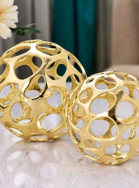厂促现代简美欧j法式轻奢样板型房家居客厅房面镂空书金色球装饰