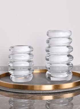简约白色透c明桌面水晶玻璃小花器算珠花瓶样板间客厅书房笔筒摆