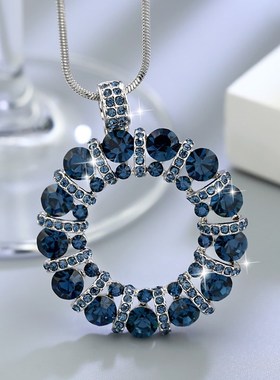 韩版时尚镶钻圆环毛衣链女2024新款秋冬长款项链气质百搭衣服配饰