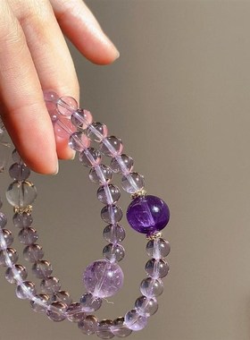 天然玻利维亚双圈紫水晶多圈手链小众设计女款显白简约手串送女友