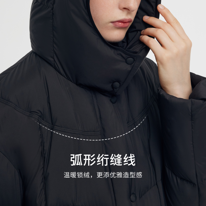 歌莉娅冬季新品连帽一手长鹅绒羽绒服1CNC8C420 - 图2