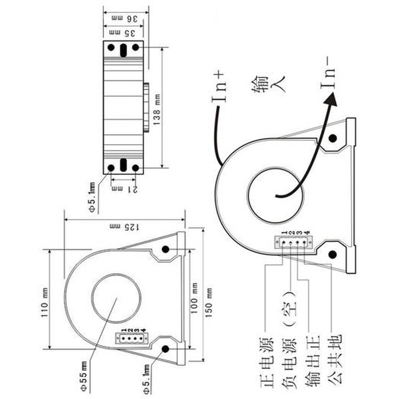 JLT27I AC500A转DC4-20ma power220v交流电流变送互感器模块一体 - 图0