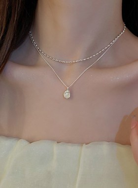 贩卖焦虑丨法式气质珍珠双层叠戴项链小众轻奢简约高级感锁骨链女