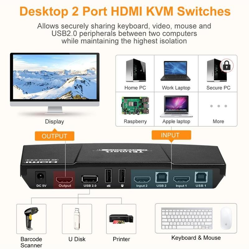 HDMISwitch 2 Port SB2.0 KVM 4K@60Hz High Quality  HDCP 2.2 H - 图1