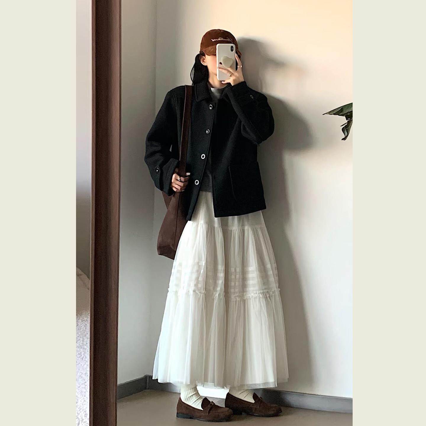 韩系赫本风黑色毛呢外套女秋冬季小个子简约气质百搭短款呢子大衣,淘宝优惠券,粉丝福利购,淘宝优惠卷