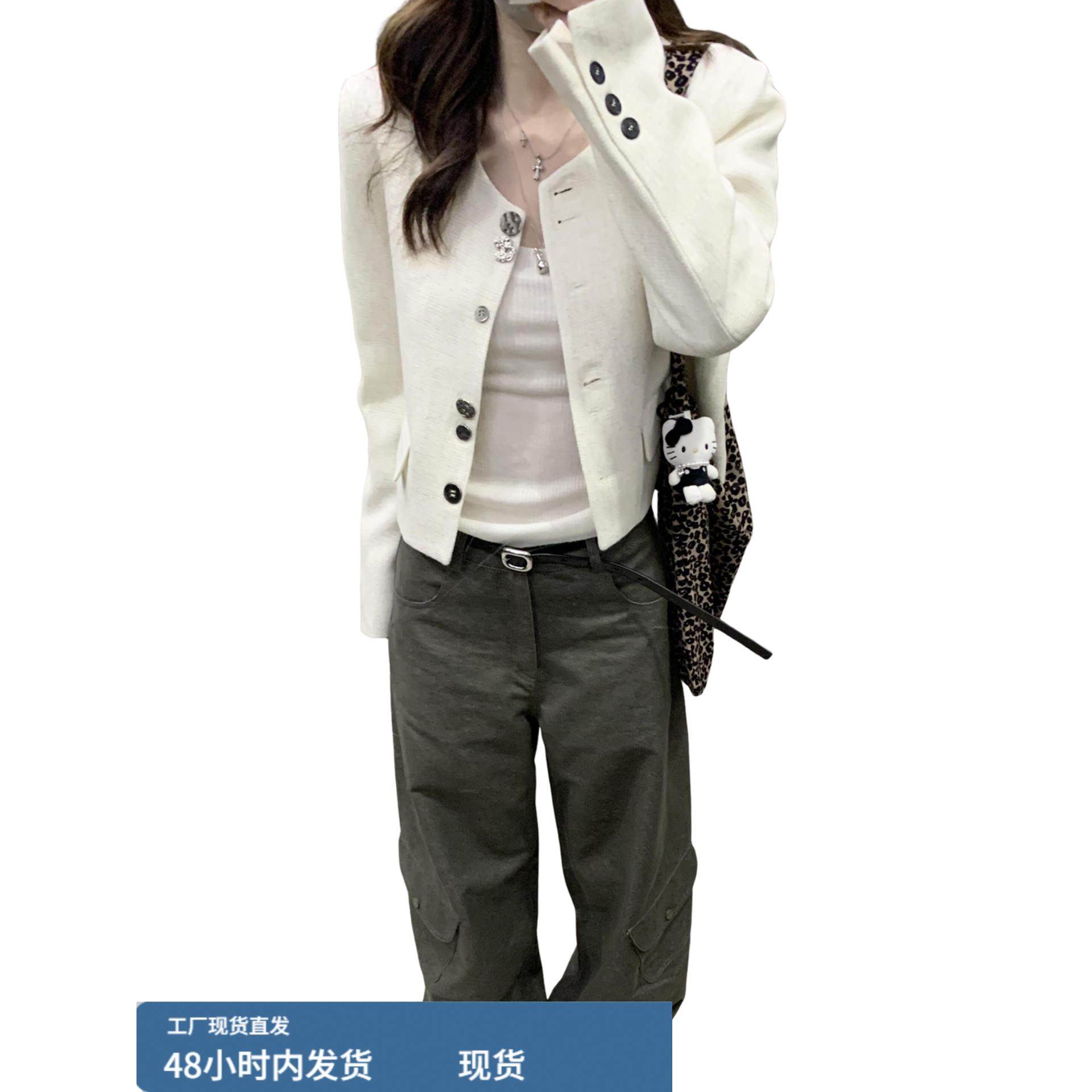 白色小香风短款外套女2025春秋季新款韩系独特漂亮巨好看夹克上衣,淘宝优惠券,粉丝福利购,淘宝优惠卷