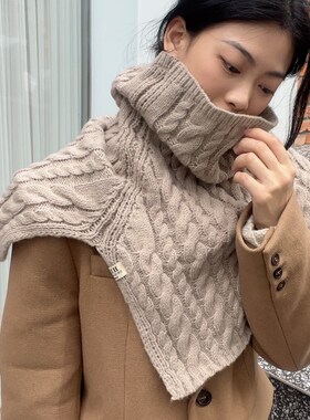 外搭围脖套头高领毛衣配大衣护颈针织毛线围巾女冬季绿色披肩斗篷