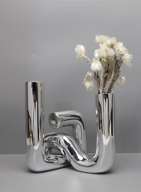 北欧创意电镀银色花瓶树脂摆件客厅样板间居家电R视柜餐厅桌面软
