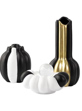 简约现代北欧黑白格纹陶瓷花瓶家居D摆台轻奢样板房间软装饰品摆