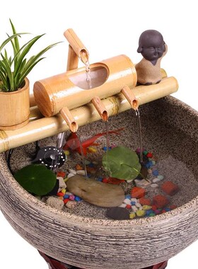 假山流水器水h循环陶瓷鱼缸客厅室内装饰竹排喷泉景观造景摆件