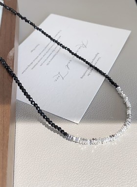 黑色水晶碎银子g项链女2024新款爆款潮小众简约复古串珠锁骨链颈