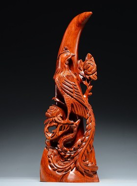 花梨木质雕刻龙凤呈祥摆件红木y一对龙凤家居客厅装饰结婚新居送