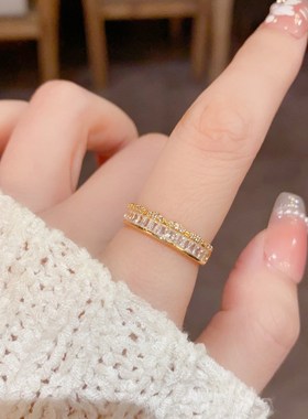 微镶锆石开口戒指个性设计感食指戒小众时尚轻奢气质百搭手饰