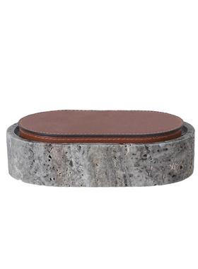 皮革轻奢简约收纳盒石材现代书房桌面家居装饰品摆件