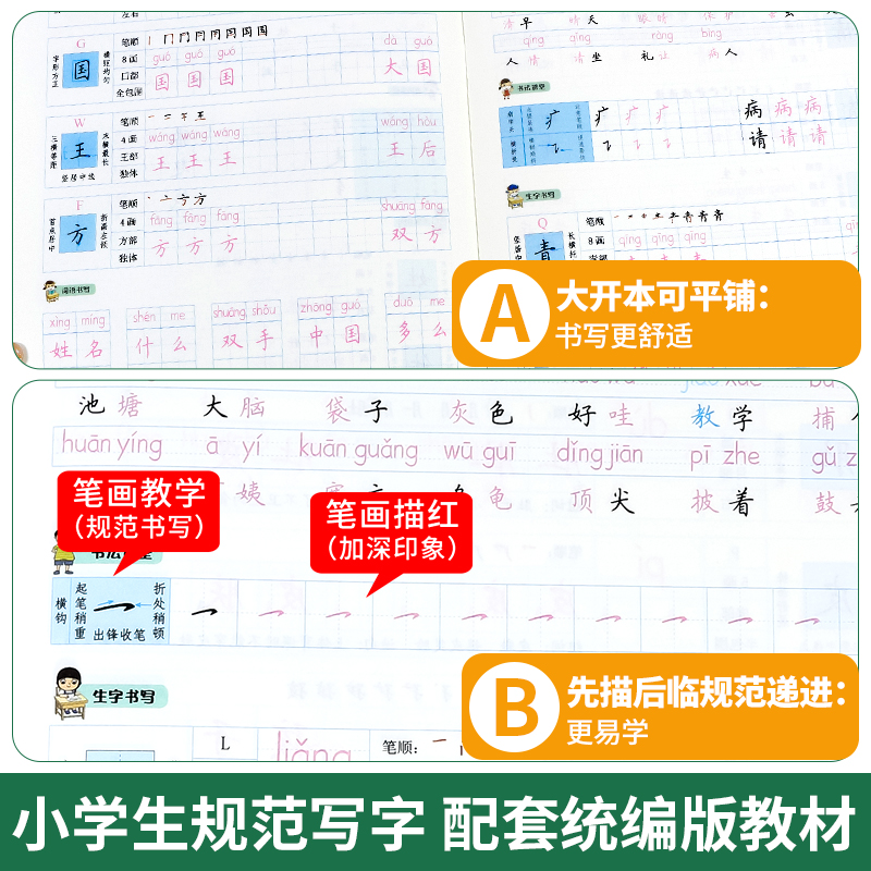 同步练字帖小学一年级字帖练字二年级三年级上册下册小学生专用语文同步练字帖四五六年级控笔训练练习楷书练字本儿童初学者写字帖-图2