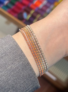 本命年法国小红绳橙红色系编织双珠手錬女情侣幸运送礼物925银