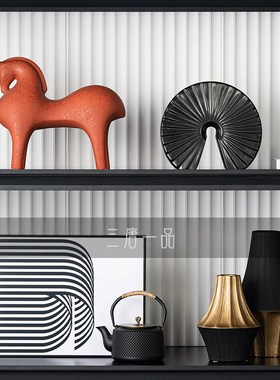 客厅展示柜软装新中式书房v书柜书桌台面博古架软装陈列室装饰品