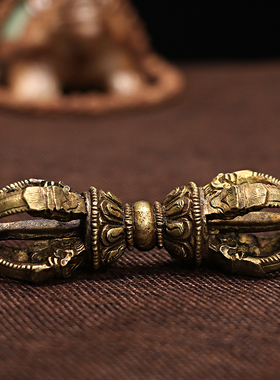 尼泊尔手工鎏金五股金刚铃杵大号纯铜碰钟摇铃修法铃藏传密宗法器