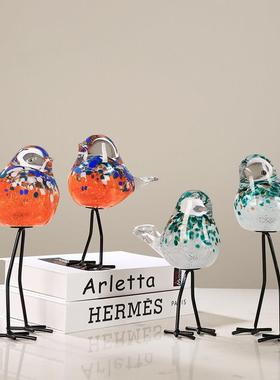 轻奢艺术玻璃彩色喜鹊报喜鸟摆件客厅样板房桌面装饰动物吉祥送礼