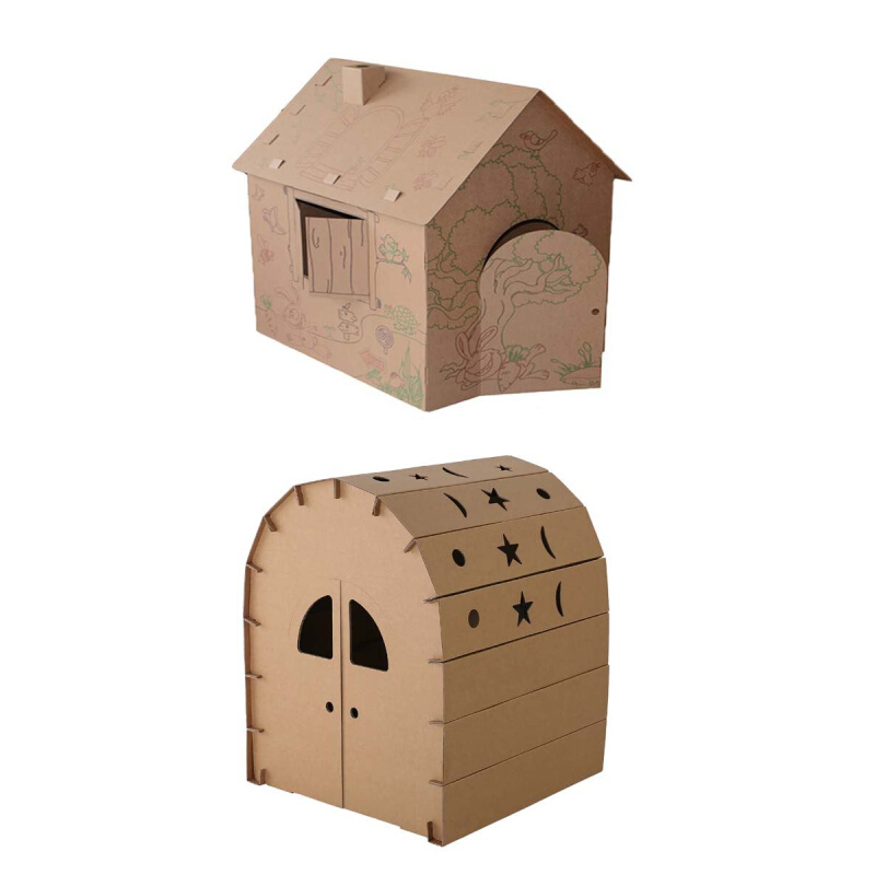 儿童纸房子玩具屋纸板城堡手工幼儿园宝宝纸壳制作小屋纸板房纸屋 - 图3