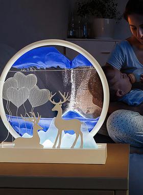 流沙画摆件创意解压艺术沙漏家居电视柜酒柜装饰品小夜灯结婚礼物