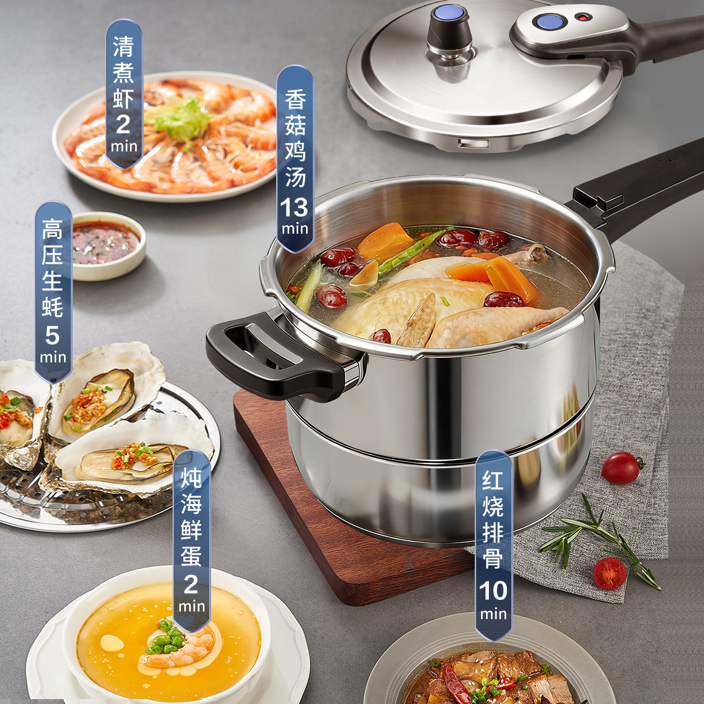 爱仕达官方旗舰店智芯高压锅电磁炉通用家用304不锈钢压力锅防爆