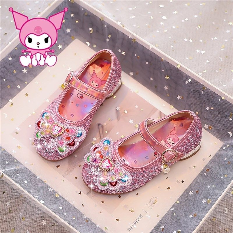 2025库洛米小公主高跟鞋紫色闪闪鞋软底女孩新款单鞋儿童鞋水晶鞋,淘宝优惠券,粉丝福利购,淘宝优惠卷