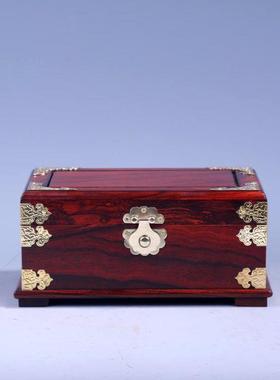 大红酸枝首饰盒木质实木红木高档结婚首饰收纳盒珠宝箱复古带镜子