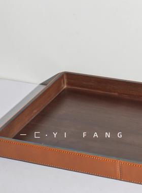 一匚玻璃皮革水具水壶水杯样板间售楼处酒店客厅茶几餐厅托盘摆件